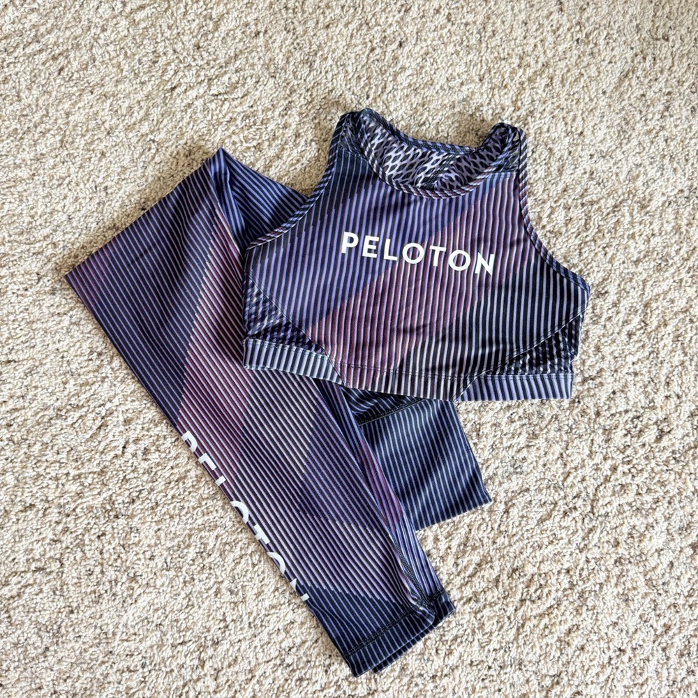 Peloton Navy and Pink Striped Workout Set